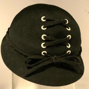 Eaton’s Equestrian Style Hat. OS.  Black wool felt.  Laces on front